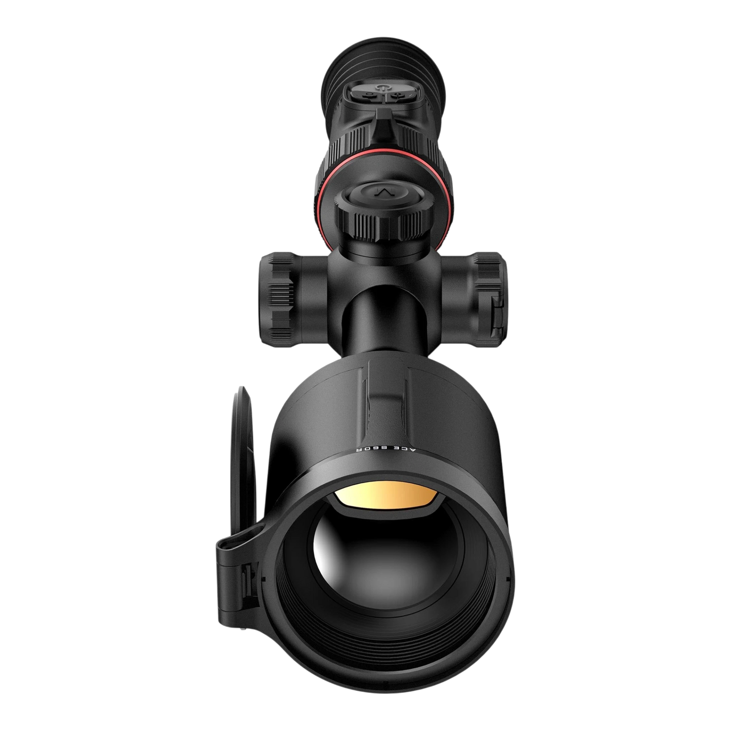 Night Raider ACE S60R thermal riflescope with 60mm objective lens and red accent ring. Black aluminum alloy construction.
