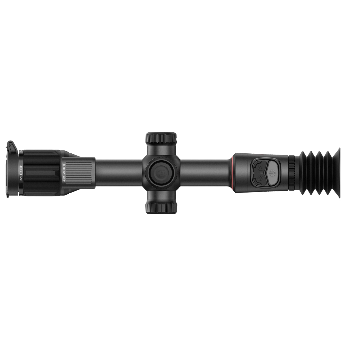 Night Raider BOLT P25R thermal riflescope with 3.5x optical zoom, 25mm lens, and integrated laser rangefinder.