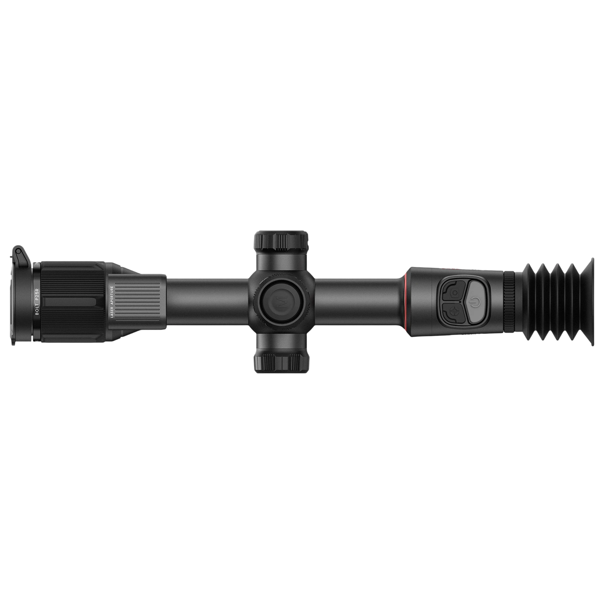 Night Raider BOLT P25R thermal riflescope with 3.5x optical zoom, 25mm lens, and integrated laser rangefinder.