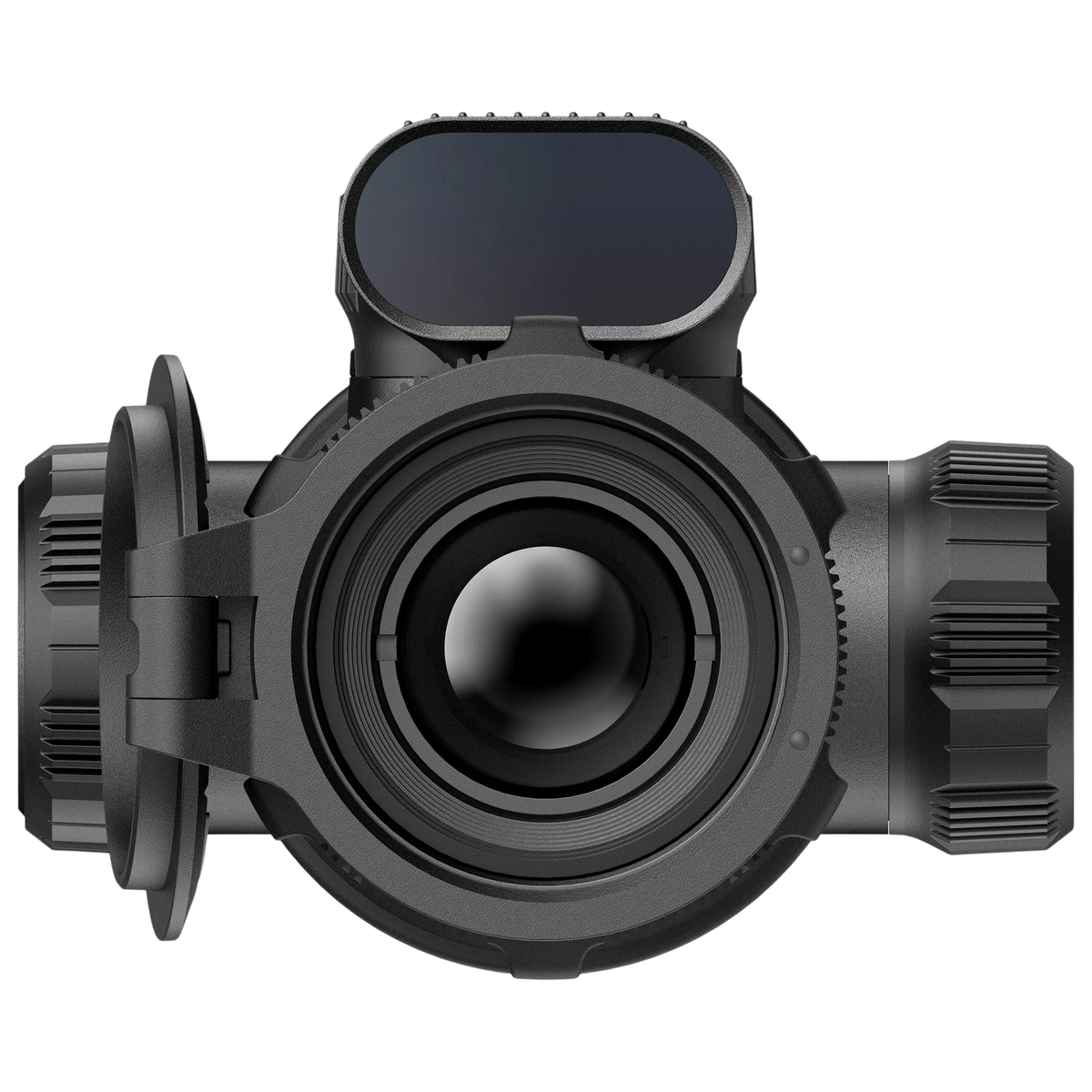 Night Raider BOLT P25R thermal riflescope with 30mm tube, 25mm germanium lens, and integrated rangefinder. Black.