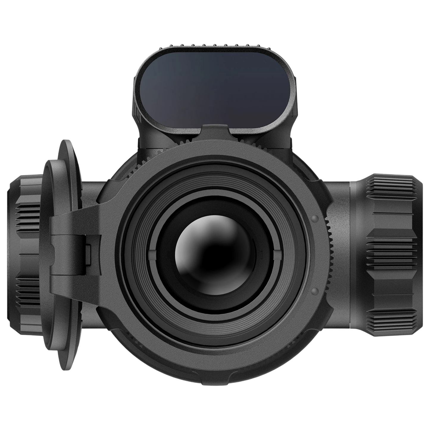 Night Raider BOLT P25R thermal riflescope with 30mm tube, 25mm germanium lens, and integrated rangefinder. Black.