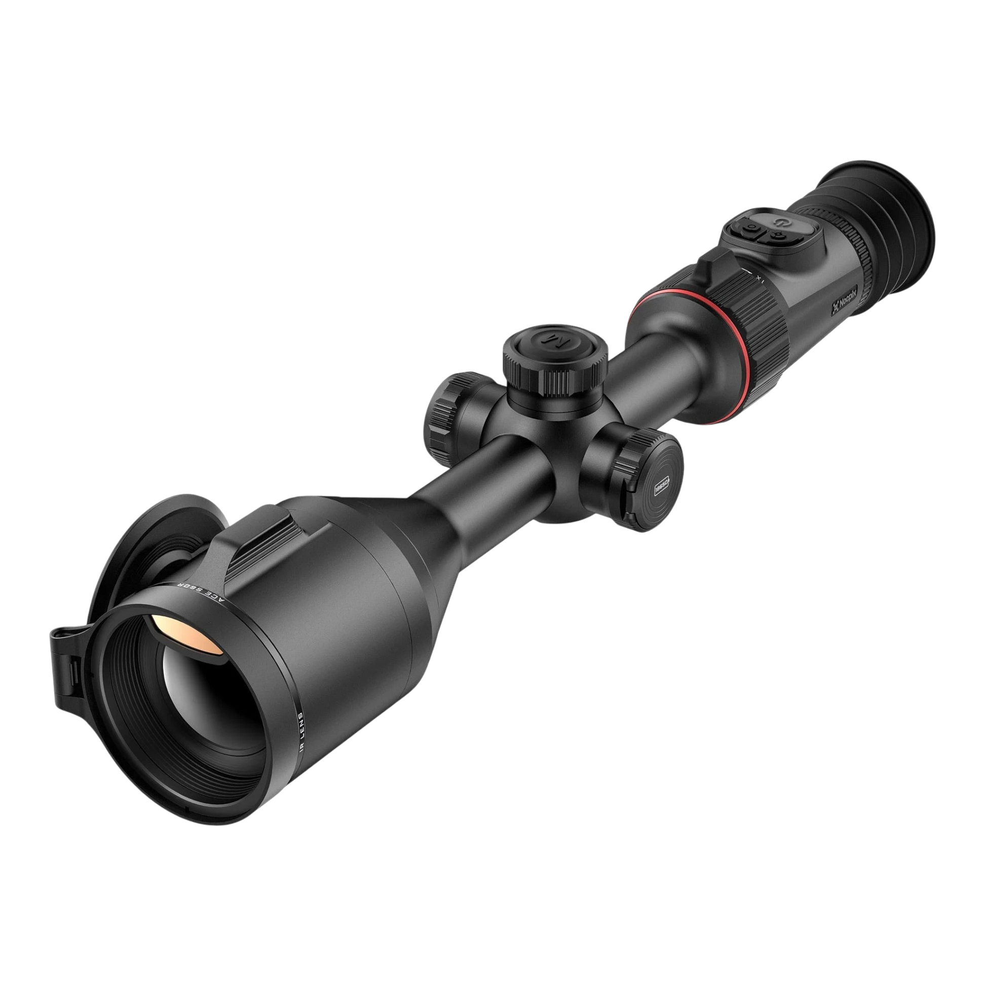 Night Raider Nocpix ACE S60R thermal riflescope with 60mm objective lens, digital controls, and red accent ring. Ideal for long-range hunting.