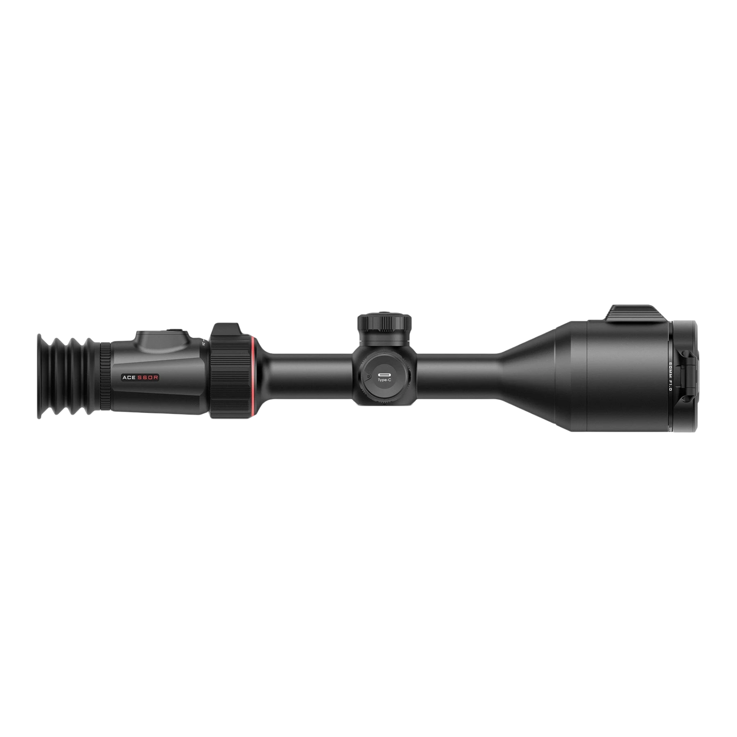 Night Raider Nocpix ACE S60R thermal riflescope with 60mm objective lens and integrated rangefinder. Black aluminum alloy.