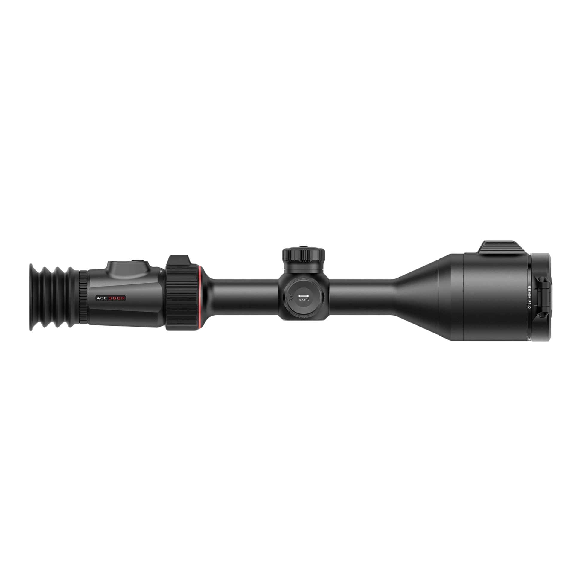 Night Raider Nocpix ACE S60R thermal riflescope with 60mm objective lens and integrated rangefinder. Black aluminum alloy.