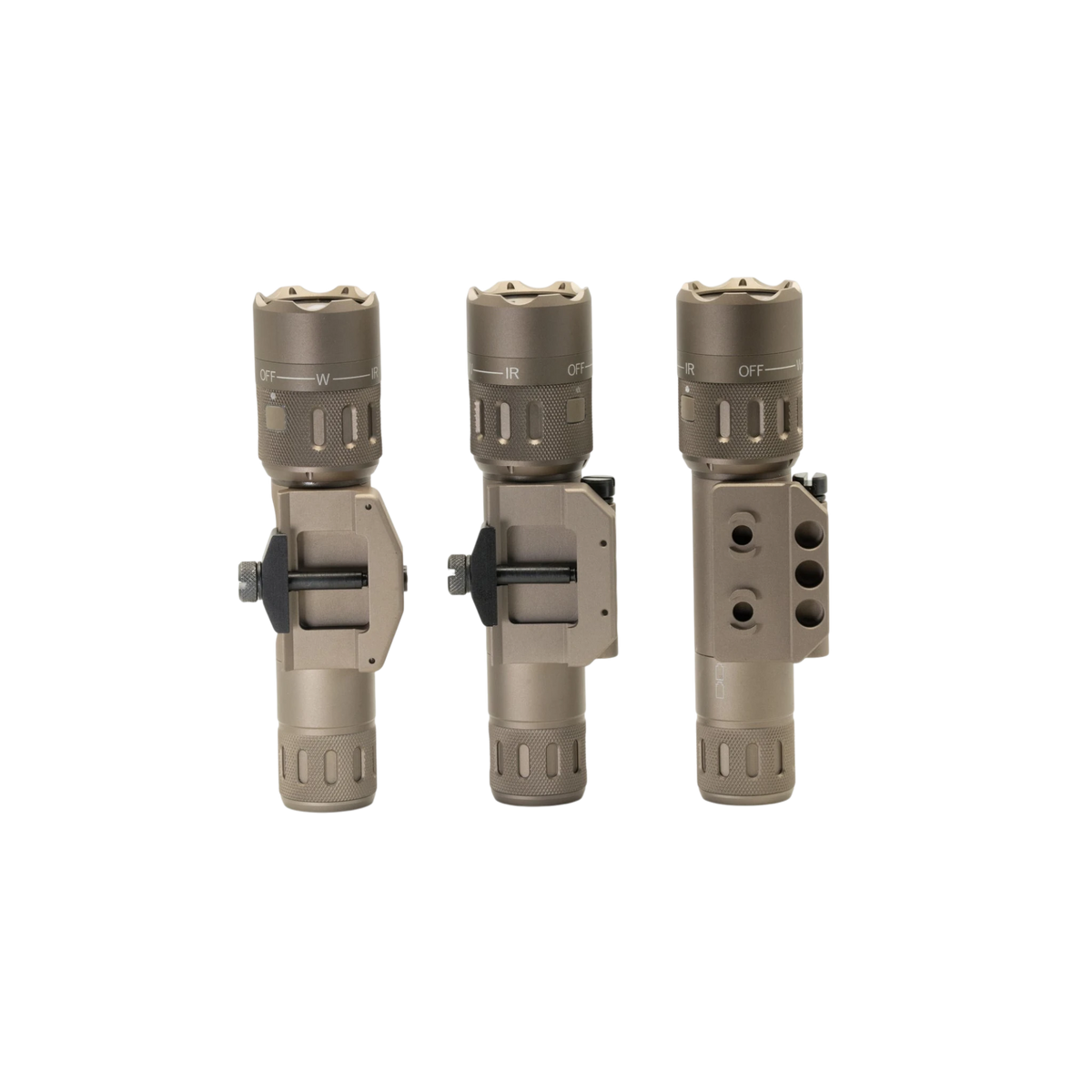 Night Raider WMX200 tactical weapon light with white light and IR illuminator, tan aluminum construction.