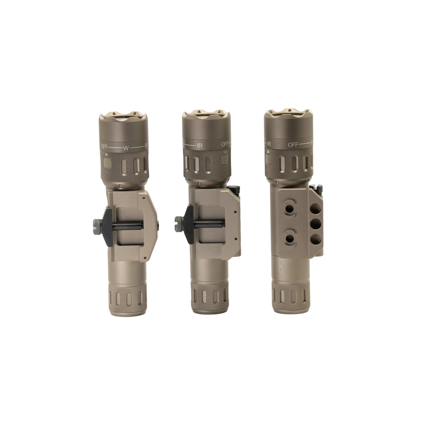 Night Raider WMX200 tactical weapon light with white light and IR illuminator, tan aluminum construction.