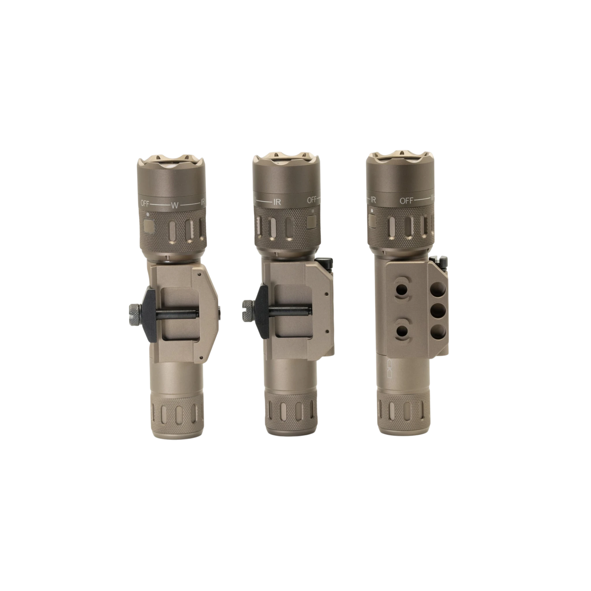 Night Raider WMX200 tactical weapon light with white light and IR illuminator, tan aluminum construction.
