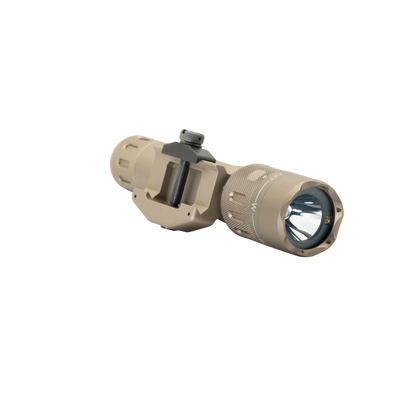 Night Raider WMX200 tactical weapon light in tan aluminum with white light and IR illuminator, Picatinny mount.