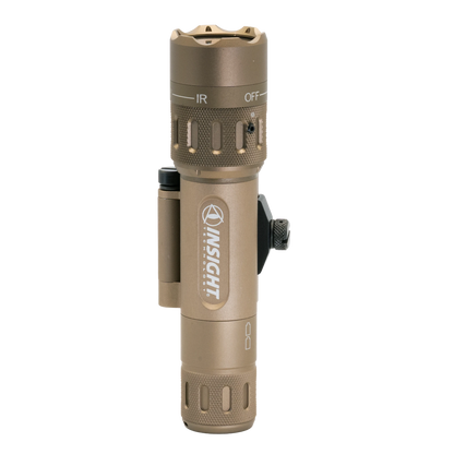 Night Raider WMX200 tactical weapon light in tan aluminum with white light and IR illuminator. Features CNC machined housing and IP67 water resistance.