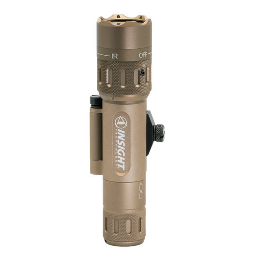 Night Raider WMX200 tactical weapon light in tan aluminum with white light and IR illuminator. Features CNC machined housing and IP67 water resistance.