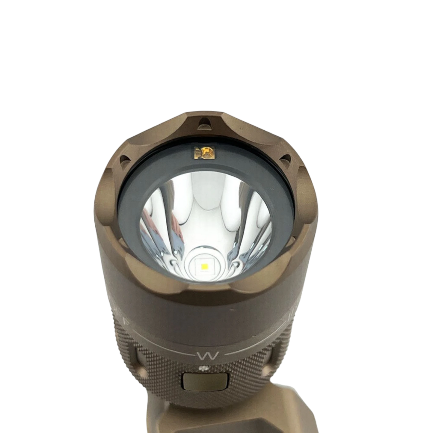 Night Raider WMX200 tactical flashlight in tan aluminum with white light and IR illuminator. Features a Cree LED and flood beam.