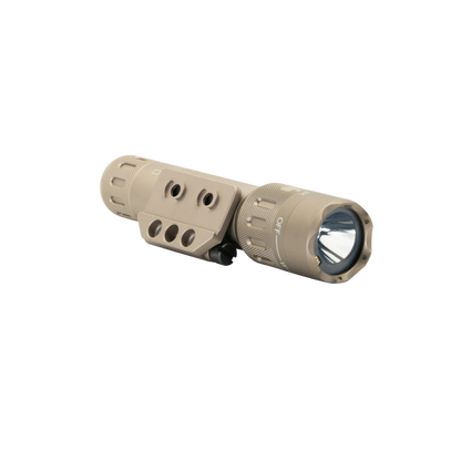 Night Raider WMX200 tactical flashlight in tan aluminum with IR illuminator and Picatinny mount.